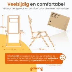 Goliving Opvouwbare Ligstoel - 2 Stuks - Tuinstoel met Tafel - Blauw
