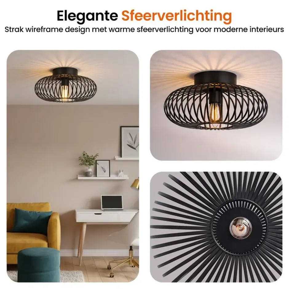 Goliving Plafondlamp - Plafonnière - E27 - Metaal - Ø 40 cm - Zwart