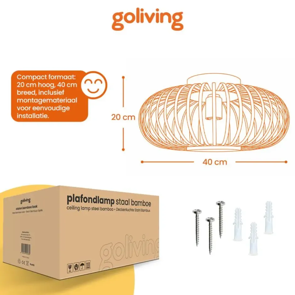 Goliving Plafondlamp - Plafonnière - E27 - Metaal - Ø 40 cm - Zwart