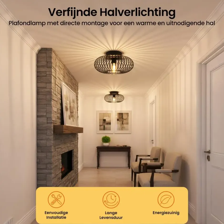 Goliving Plafondlamp - Plafonnière - E27 - Metaal - Ø 40 cm - Zwart