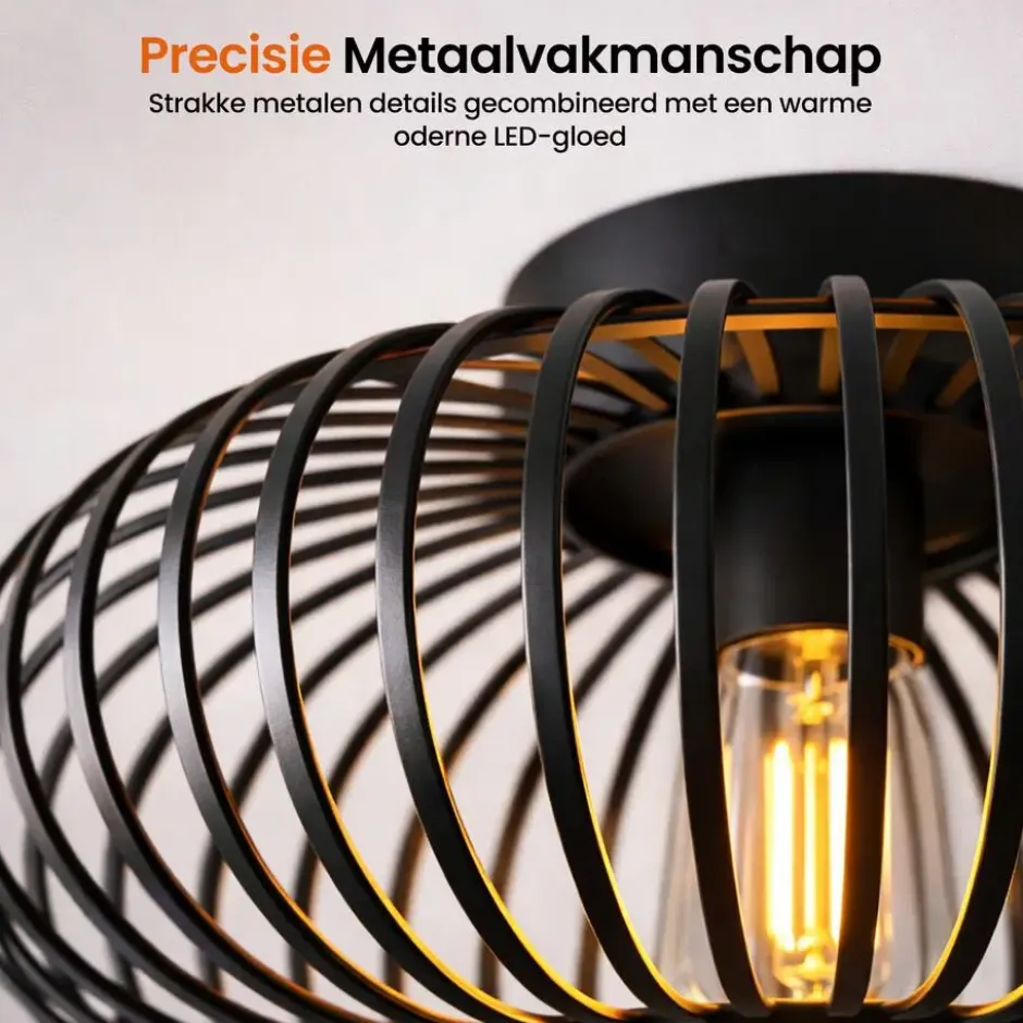 Goliving Plafondlamp - Plafonnière - E27 - Metaal - Ø 40 cm - Zwart