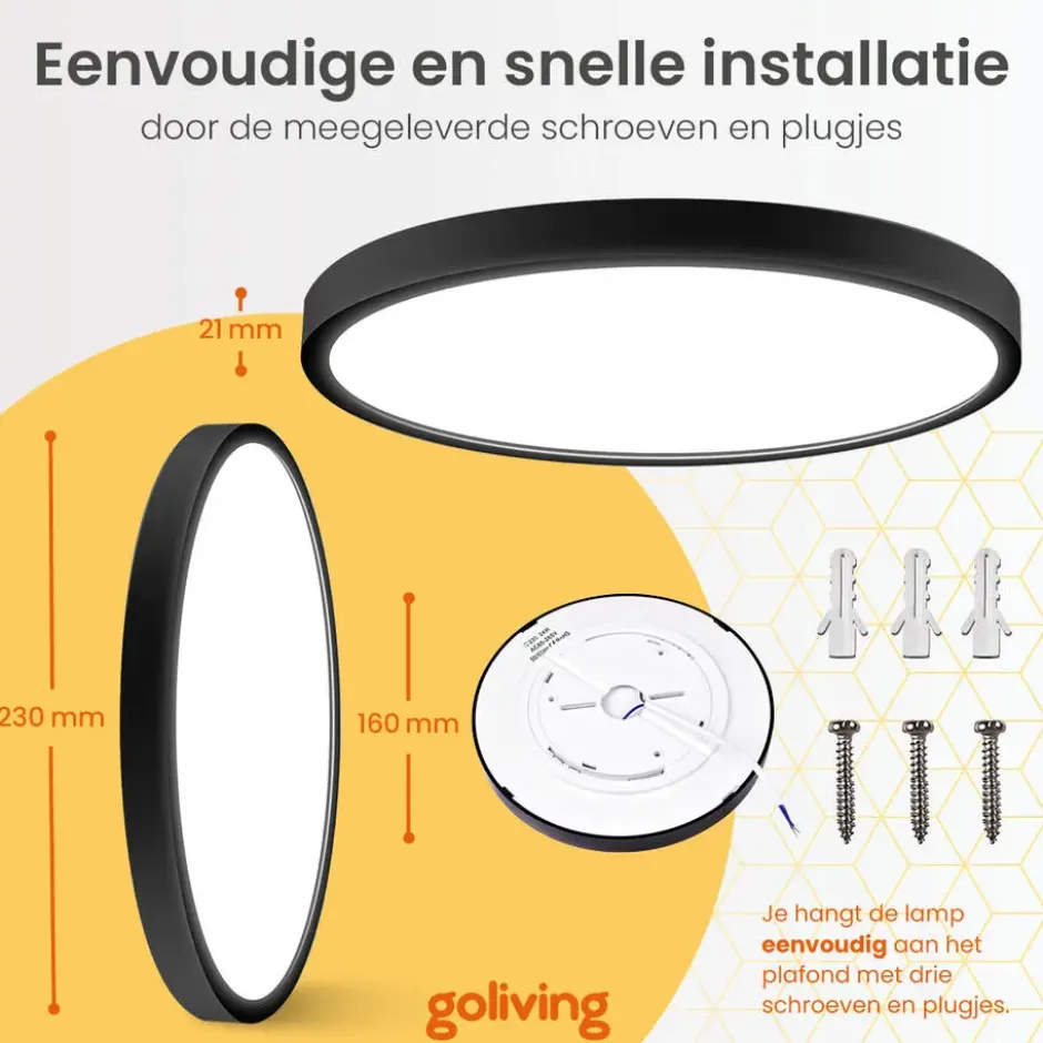 Goliving Plafondlamp - Plafonnière - LED - Ø23cm - Zwart