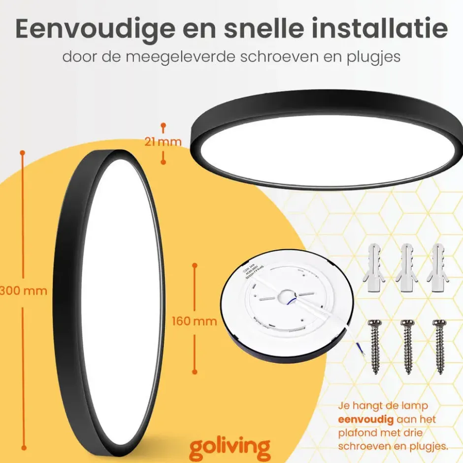 Goliving Plafondlamp - Plafonnière - LED - Ø30cm - Wit