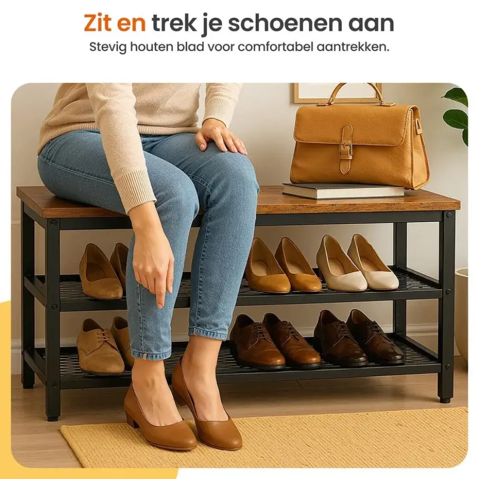 Goliving Schoenenrek - Schoenenbank - Halbank - Industrieel - Bruin