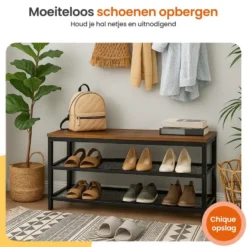Goliving Schoenenrek - Schoenenbank - Halbank - Industrieel - Bruin