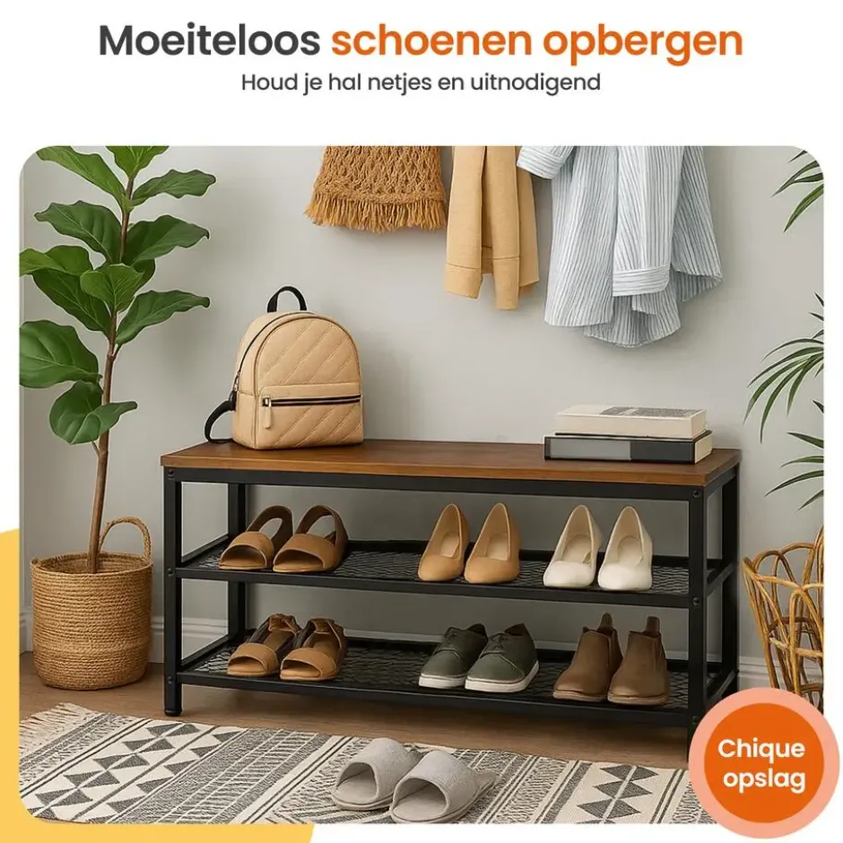 Goliving Schoenenrek - Schoenenbank - Halbank - Industrieel - Bruin