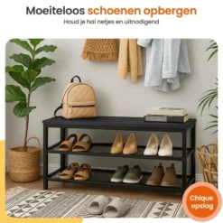 Goliving Schoenenrek - Schoenenbank - Halbank - Industrieel - Zwart