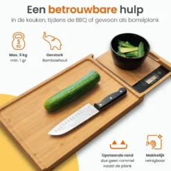 Goliving Snijplank met Uitschuifbare Keukenweegschaal – Bamboe – 40 tot 56 cm