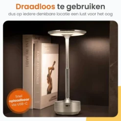 Goliving Tafellamp Op Accu - Oplaadbaar en Dimbaar - Hoogte 27 cm - Zilver
