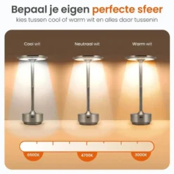 Goliving Tafellamp Op Accu - Oplaadbaar en Dimbaar - Hoogte 27 cm - Zilver