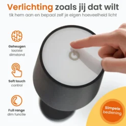 Goliving Tafellamp Oplaadbaar – Draadloos en dimbaar – Moderne touch lamp