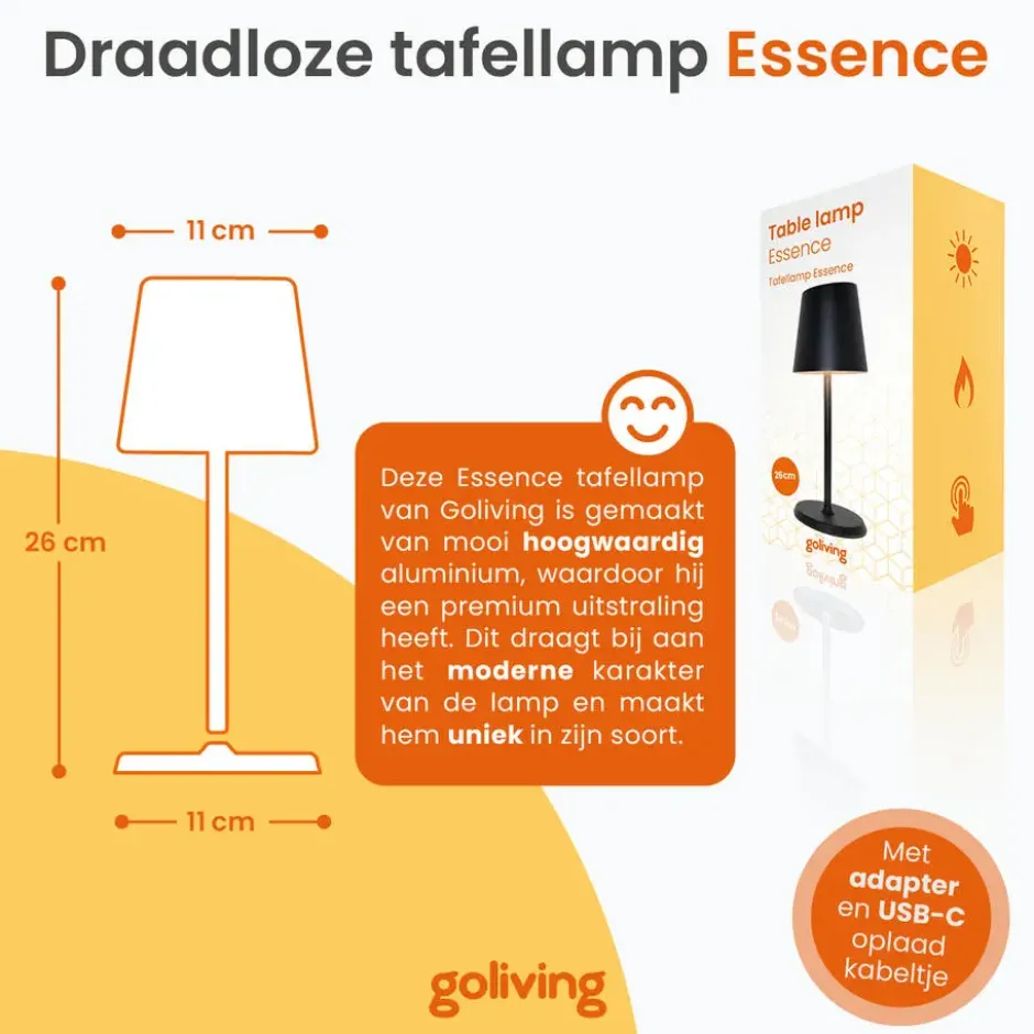 Goliving Tafellamp Oplaadbaar – Draadloos en dimbaar – Moderne touch lamp