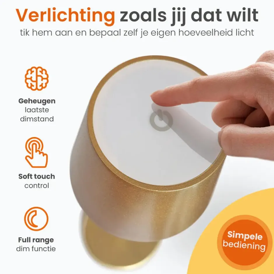 Goliving Tafellamp Oplaadbaar – Draadloos en dimbaar – Moderne touch lamp