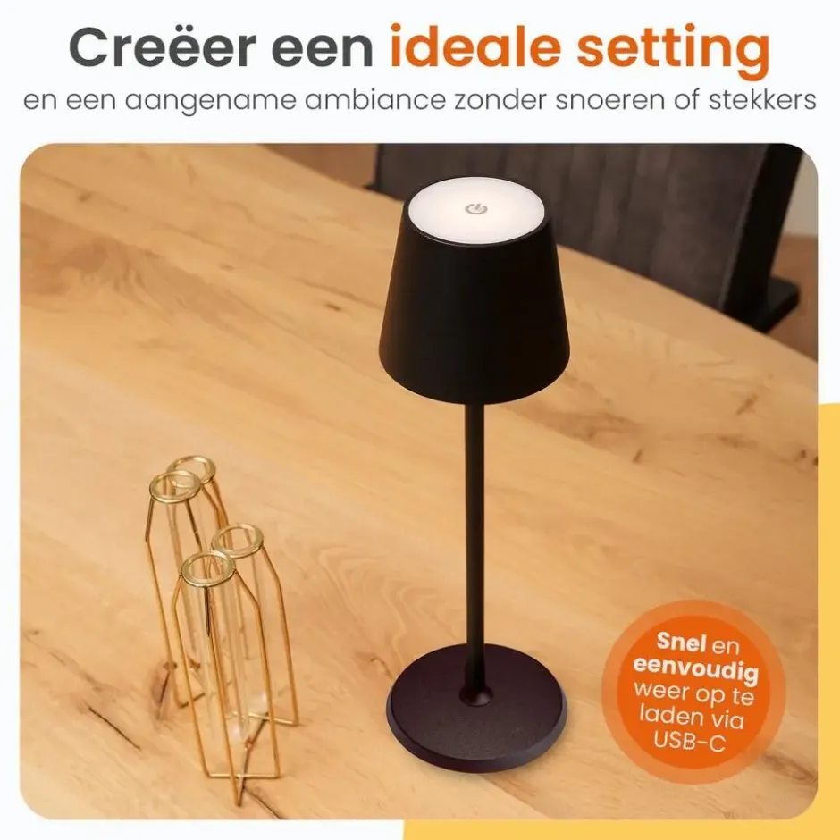 Goliving Tafellamp Oplaadbaar – Draadloos en dimbaar – Moderne touch lamp