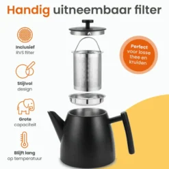 Goliving Theekan met Filter - 1 Liter - Zwart