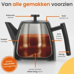 Goliving Theekan met Filter - 1 Liter - Zwart