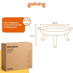 Goliving Vuurschaal - Vuurkorf - Tuinhaard - Staal - Ø 60cm - Zwart