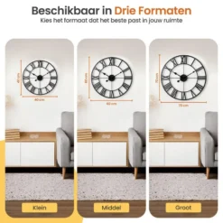 Goliving Wandklok Industrieel - Stil uurwerk - Metaal - Ø 60 cm - Zwart