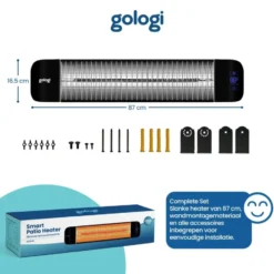Gologi Slimme Terrasverwarmer - Heater Elektrisch - 2000W - Zwart