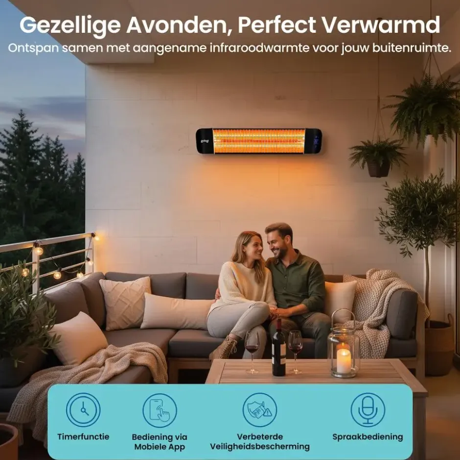 Gologi Slimme Terrasverwarmer - Heater Elektrisch - 2000W - Zwart