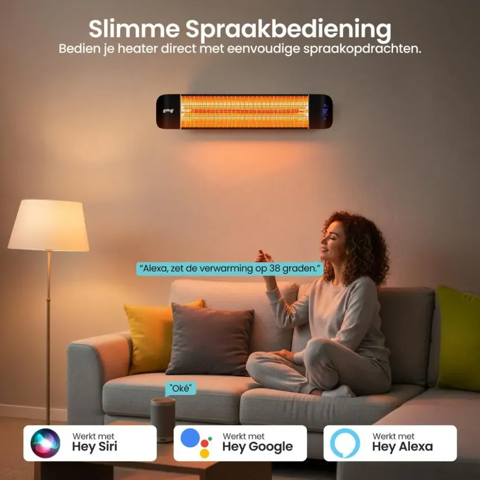 Gologi Slimme Terrasverwarmer - Heater Elektrisch - 2000W - Zwart