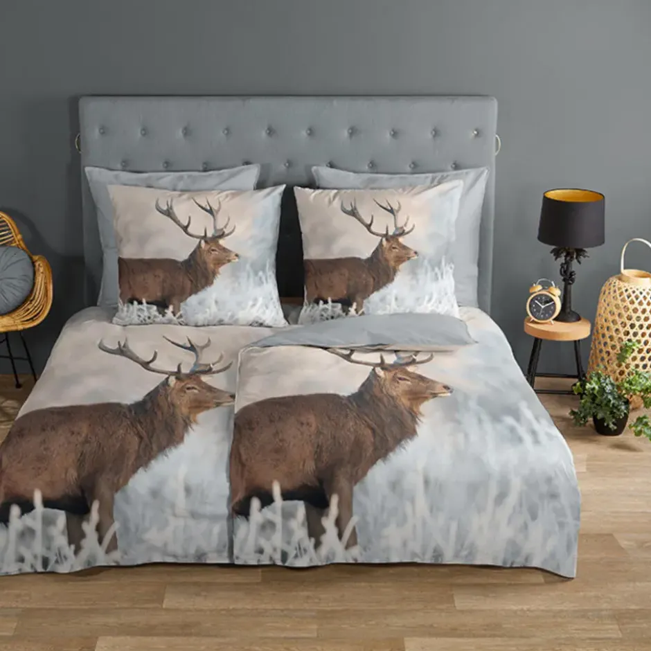 Good Morning Edelhert Dekbedovertrek Grijs-2-persoons (200 x 200/220 cm)