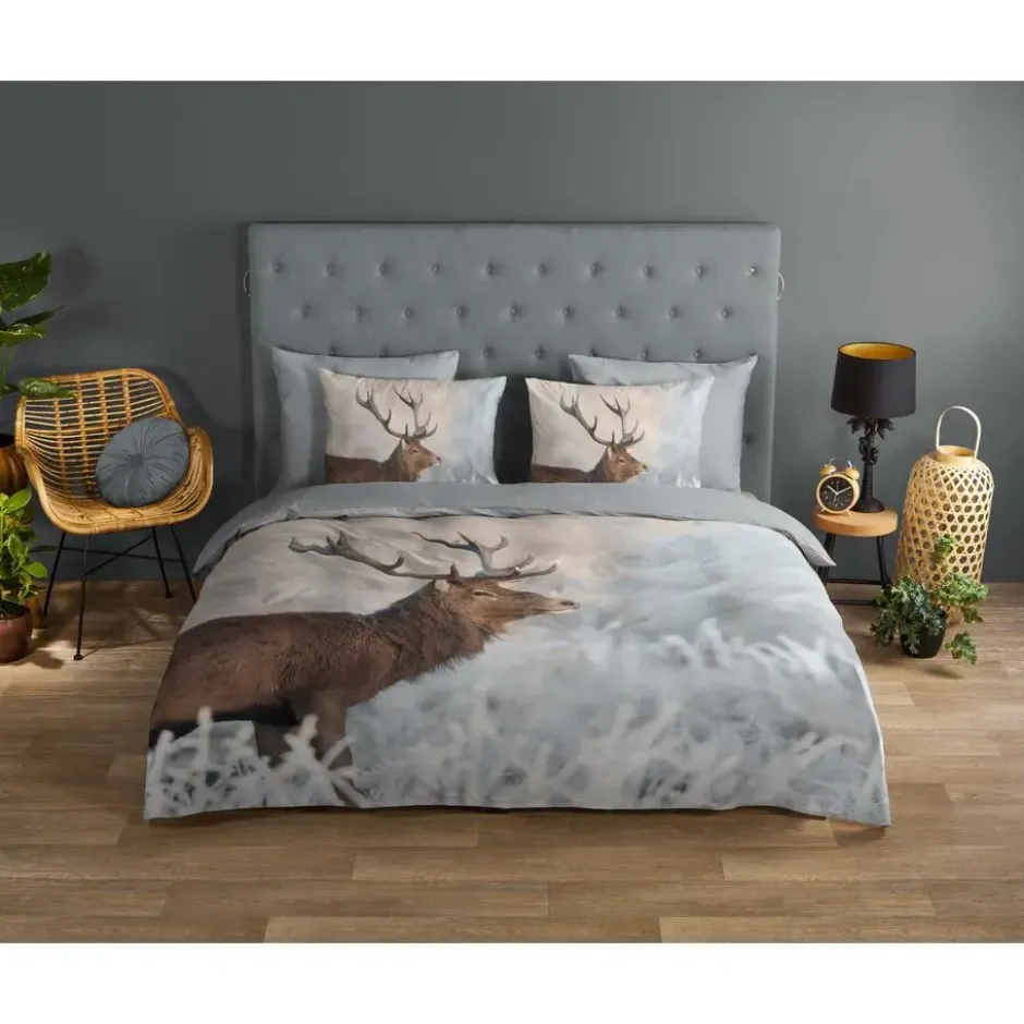 Good Morning Edelhert Dekbedovertrek Grijs-2-persoons (200 x 200/220 cm)