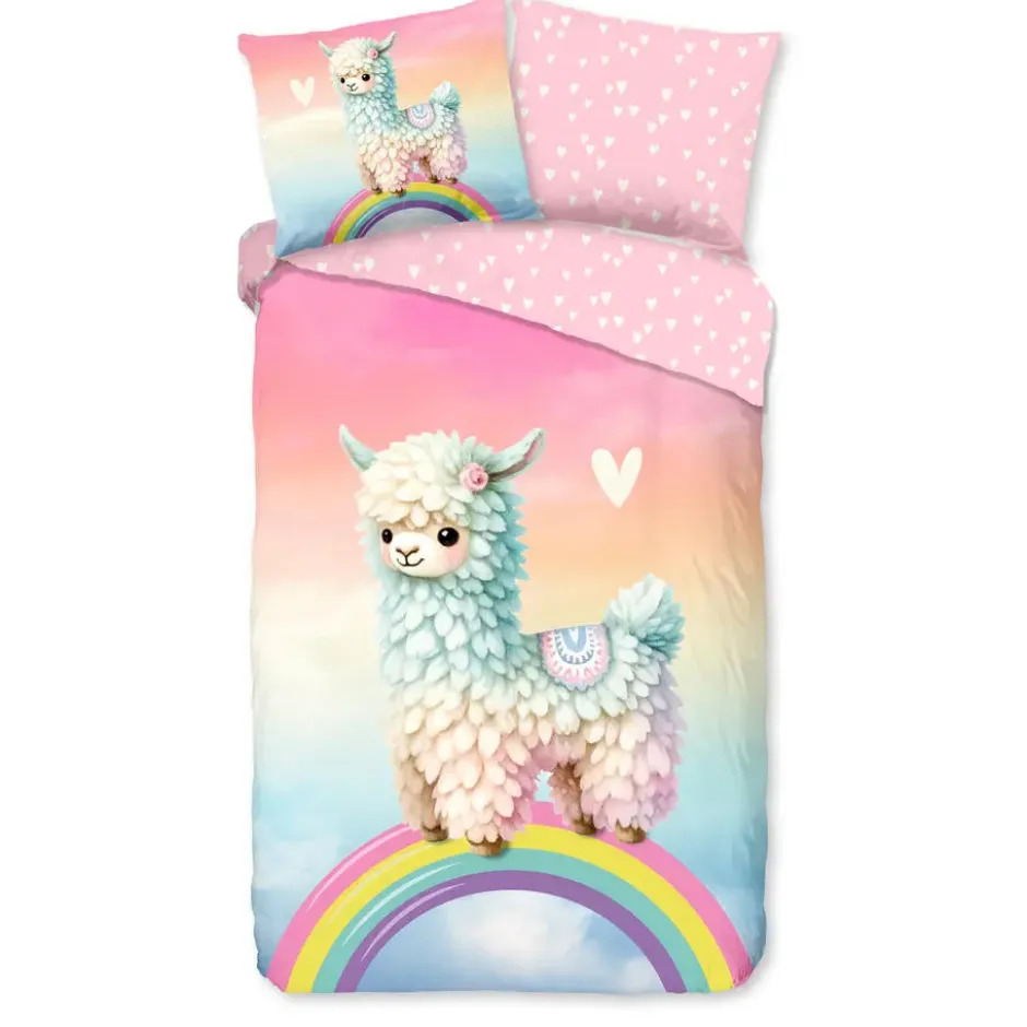 Good Morning Kinderdekbedovertrek Alpaca Regenboog