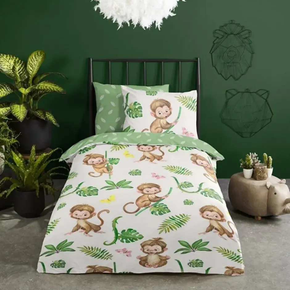 Good Morning Monkey Town Kinderdekbedovertrek Groen