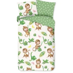 Good Morning Monkey Town Kinderdekbedovertrek Groen