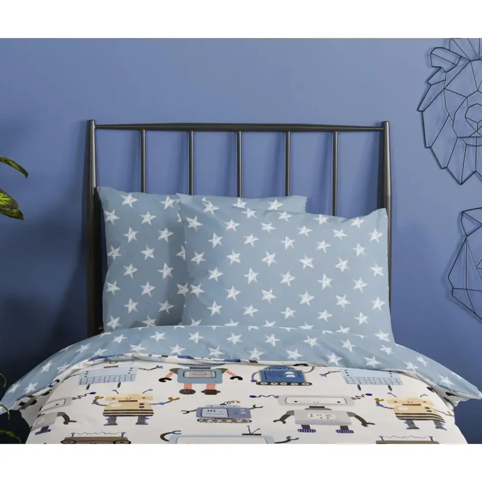 Goodmorning Robots Peuter Dekbedovertrek Blauw-Ledikant (100 x 135 cm)