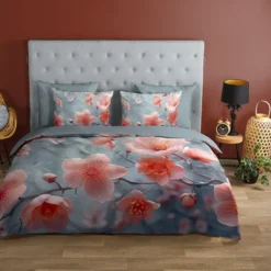 Good Morning Roze Bloemen Dekbedovertrek Grijs-1-persoons (140 x 200/220 cm)