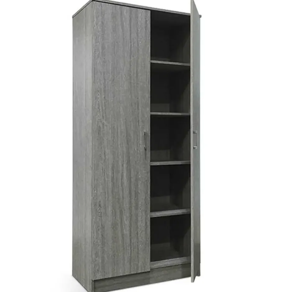 Grijze eik opbergkast Ray 80 cm met 2 deuren en 4 planken