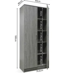 Grijze eik opbergkast Ray 80 cm met 2 deuren en 4 planken