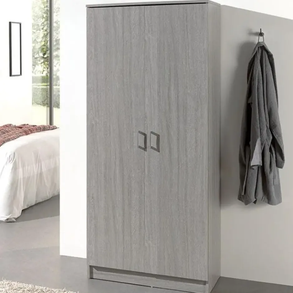 Grijze eik opbergkast Ray 80 cm met 2 deuren en 4 planken