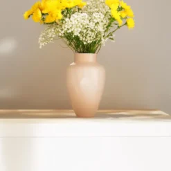 Hakbijl Glass Bloemenvaas Olaf - Beige - glas - D21 x H30 cm