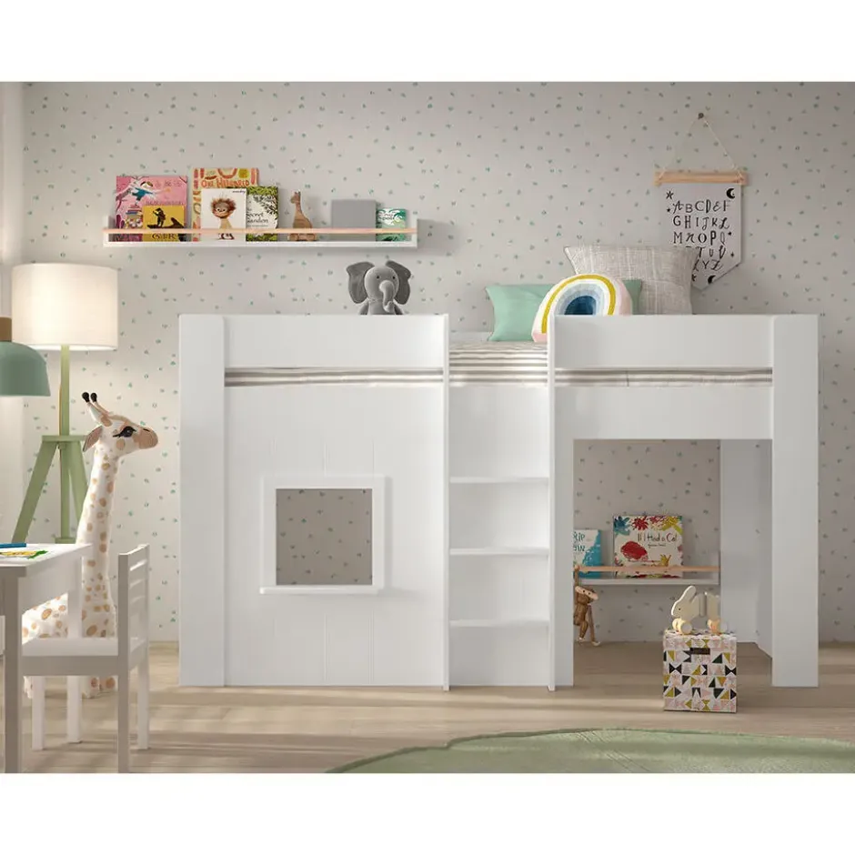 Halfhoogslaper Reno met speelhuisje - 206x104x120 cm - Wit