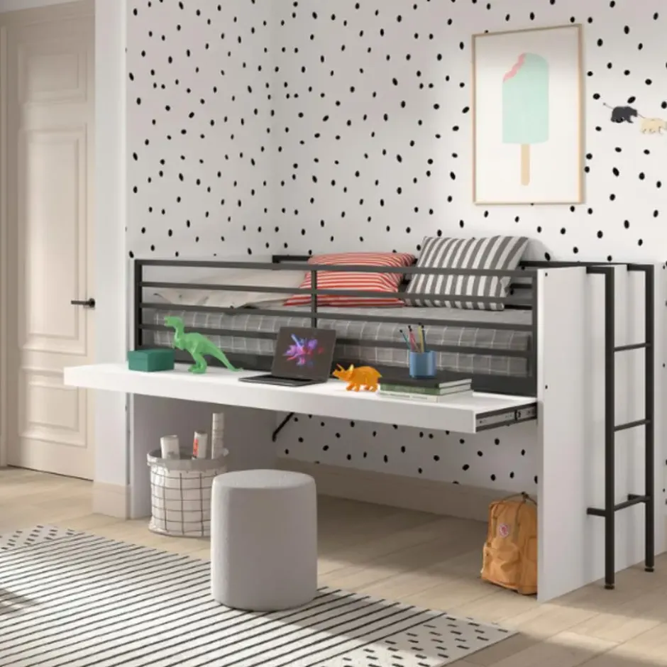 Halfhoogslaper Sammie 90x200cm - met bureau - wit