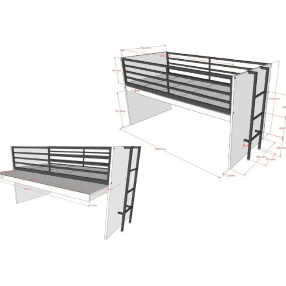 Halfhoogslaper Sammie 90x200cm - met bureau - wit