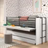 Halfhoogslaper Sammie 90x200cm met 2 slaapplaatsen, bedlade en bureau - wit