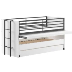 Halfhoogslaper Sammie 90x200cm met 2 slaapplaatsen, bedlade en bureau - wit