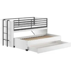 Halfhoogslaper Sammie 90x200cm met 2 slaapplaatsen, bedlade en bureau - wit