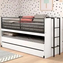 Halfhoogslaper Sammie 90x200cm met 2 slaapplaatsen, bedlade en bureau - wit