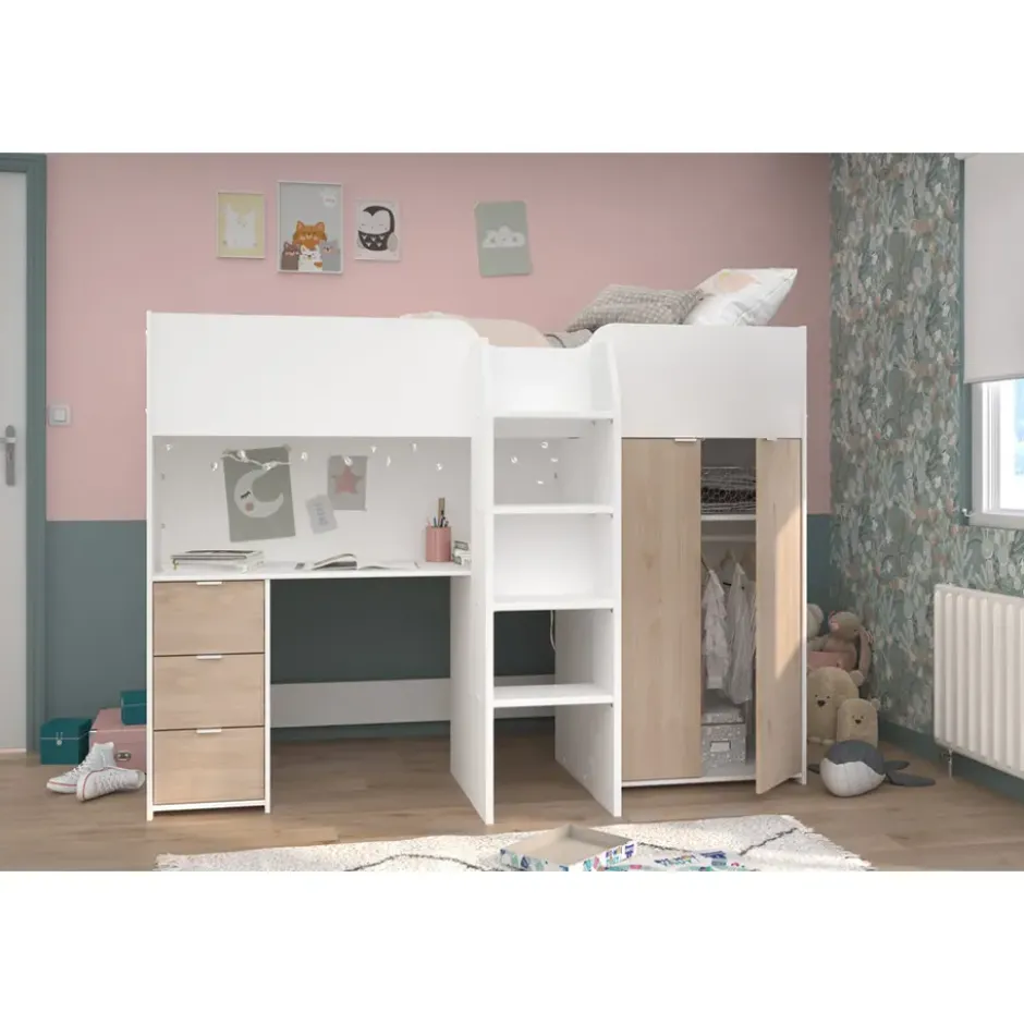 Halfhoogslaper Tristan - wit/eiken - 90x200 cm