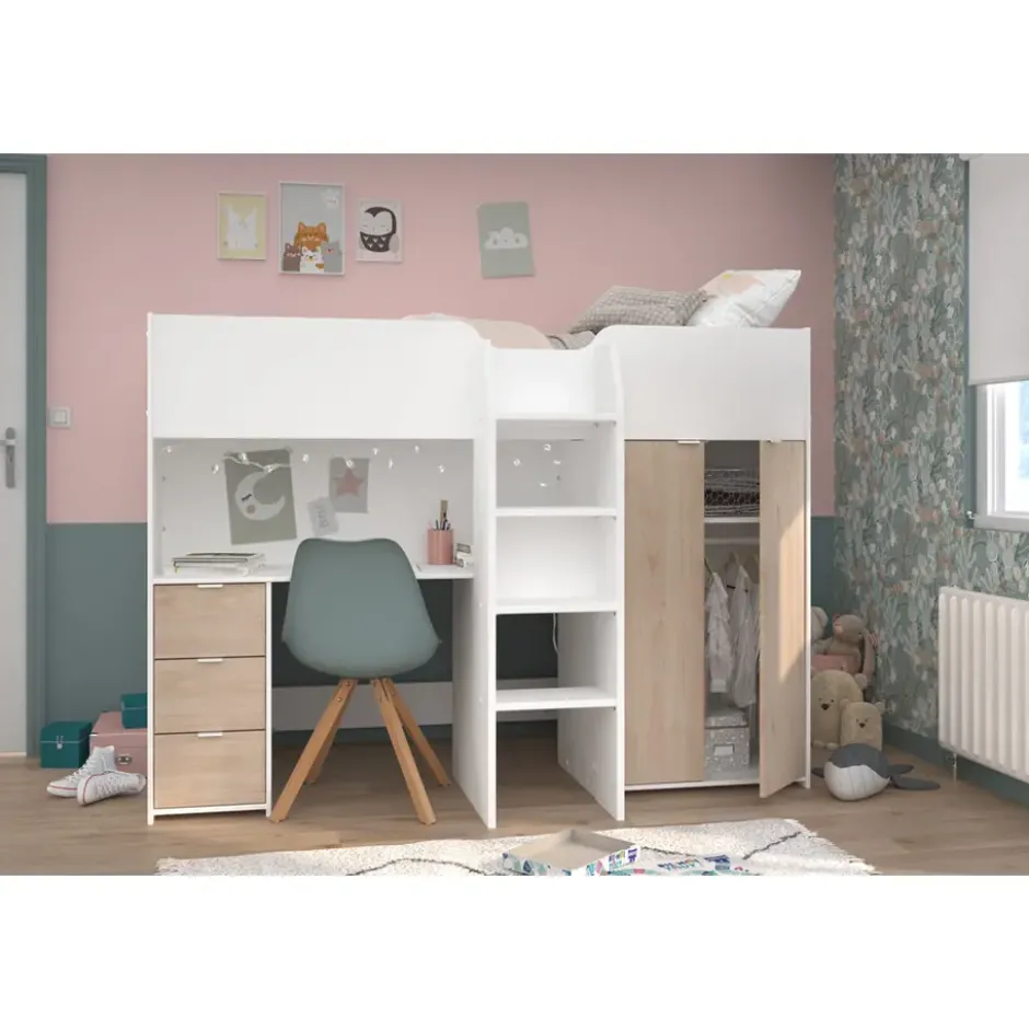 Halfhoogslaper Tristan - wit/eiken - 90x200 cm