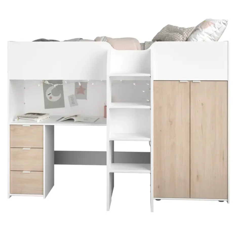 Halfhoogslaper Tristan - wit/eiken - 90x200 cm