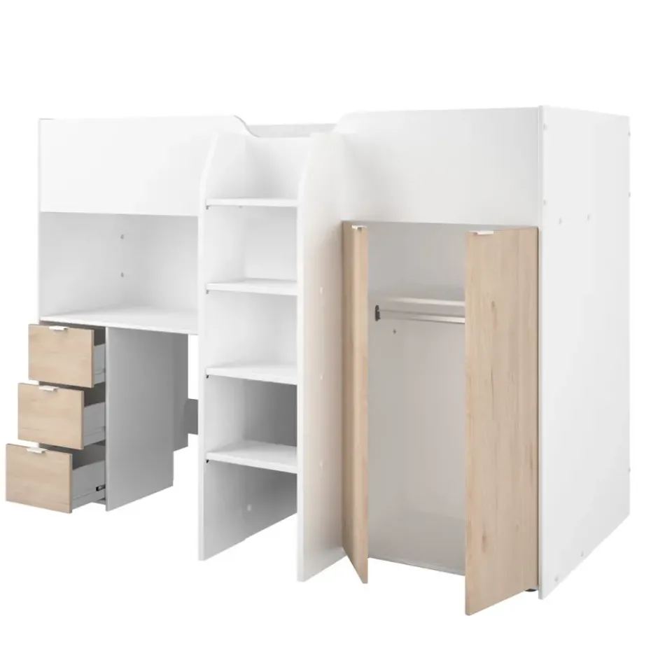 Halfhoogslaper Tristan - wit/eiken - 90x200 cm