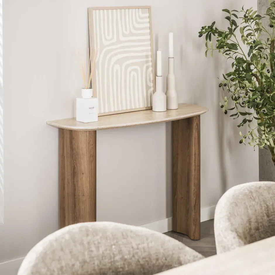 Haltafel Hout/Travertin - 100x35x76cm - Make-up Tafel - Romano