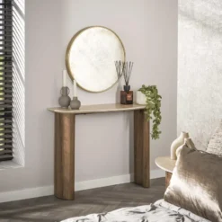 Haltafel Hout/Travertin - 100x35x76cm - Make-up Tafel - Romano