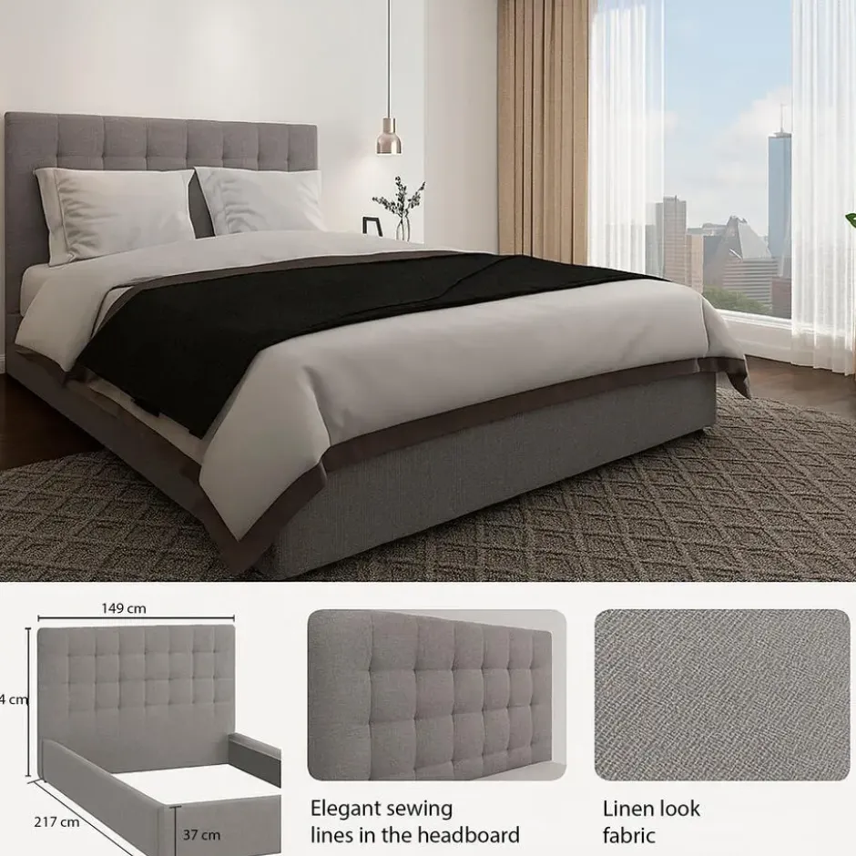 Hamar - Bed 140x200 cm in grijze stof